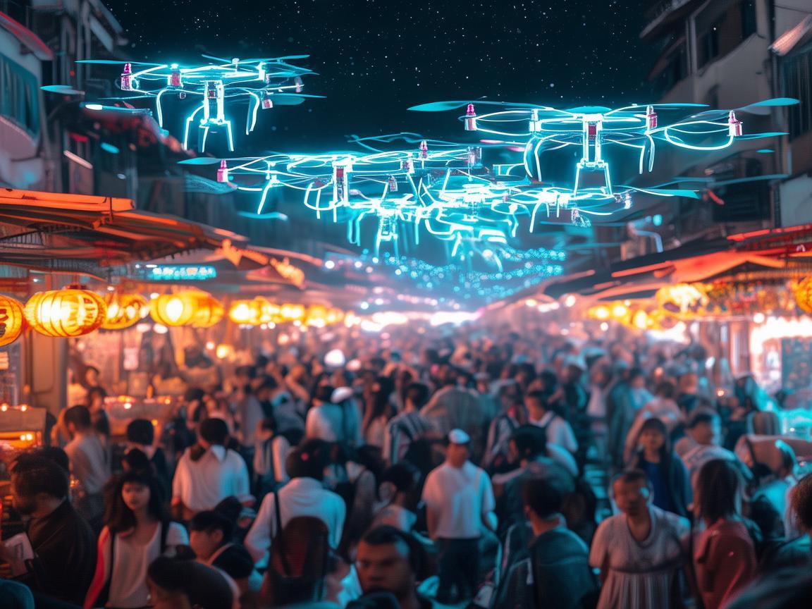 无人机导航科技点亮夜市音乐节