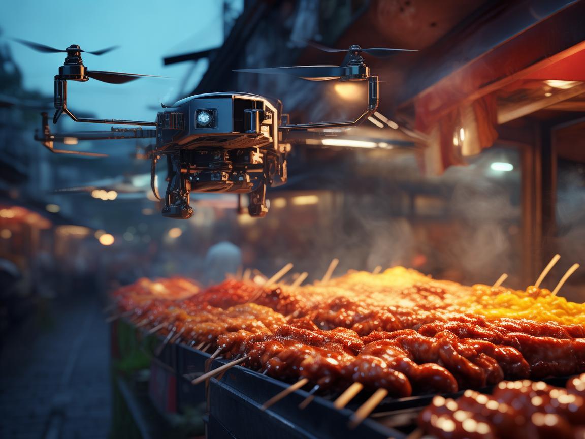 无人机导航科技,为烤肉串增添别样风味